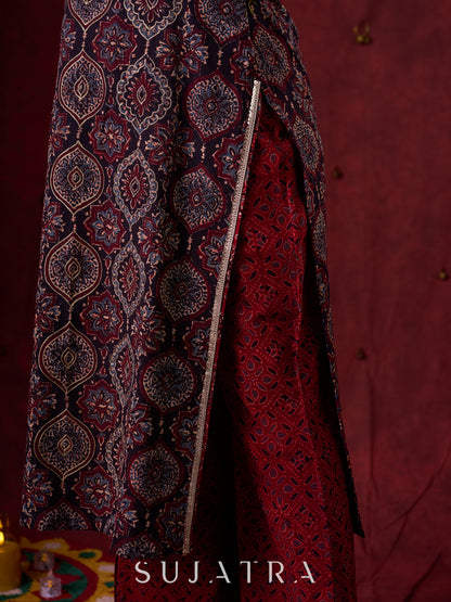 Maroon Ajrakh Flared Cotton Pant