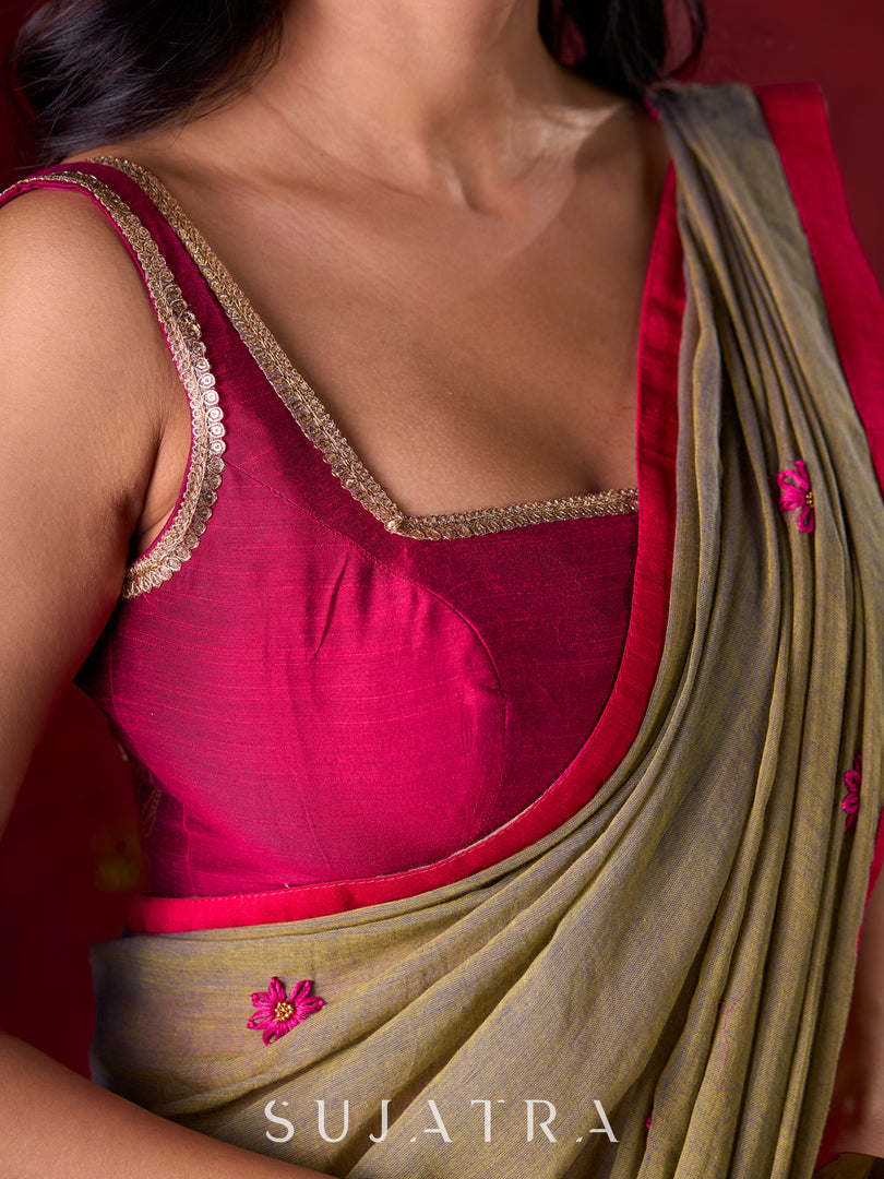 Magenta Cotton Silk Blouse Featuring Artistic Hand Painting on Back