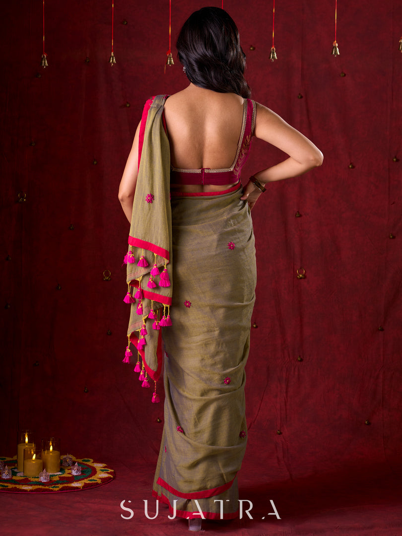 Magenta Cotton Silk Blouse Featuring Artistic Hand Painting on Back