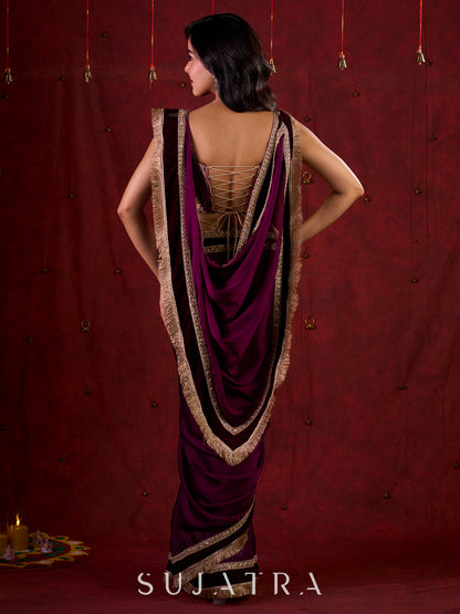 Purple Luxe Brocade Blouse with Sweetheart Neckline and Stylish Back Strings