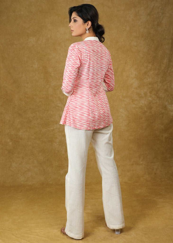 Sweet Pink Cotton Top with Pleats & Hand painted Detailing