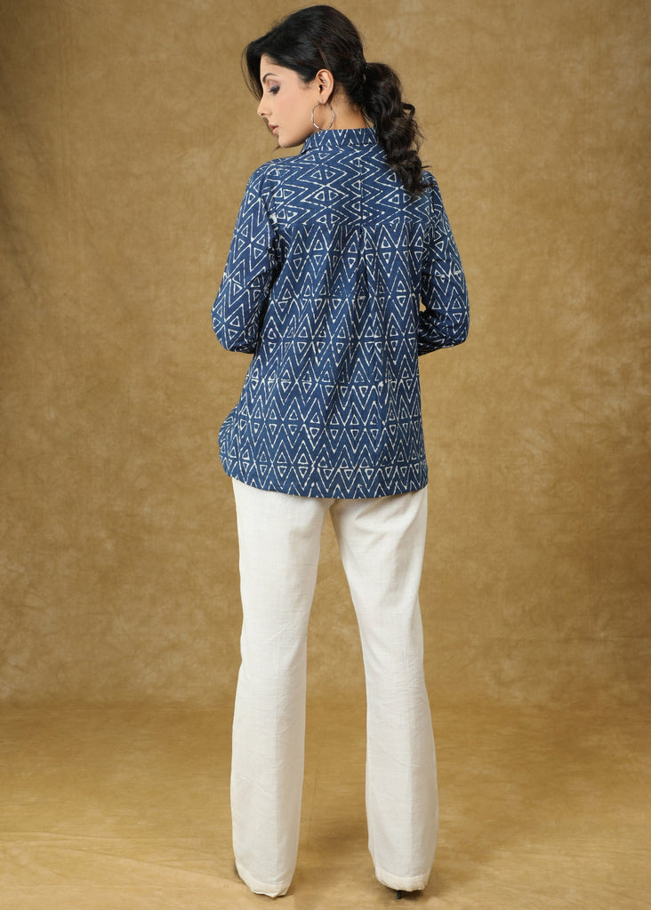 Smart Indigo Shirt with Kutch Patchwork