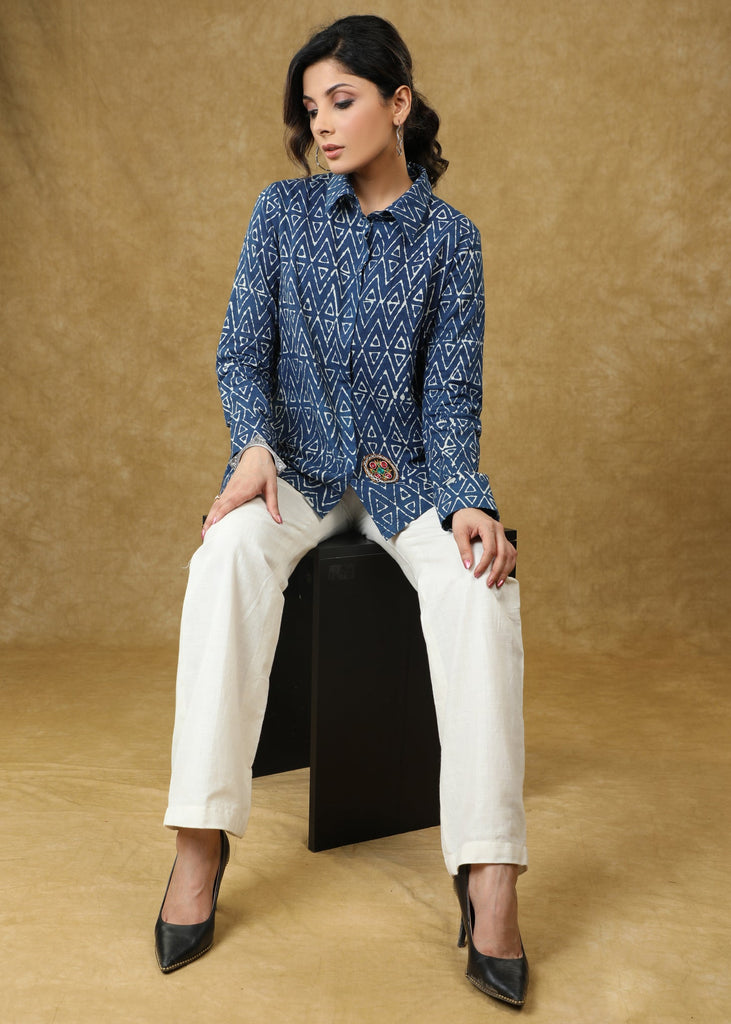 Smart Indigo Shirt with Kutch Patchwork