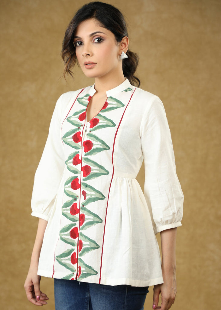 Classy White Block Printed Cotton Top