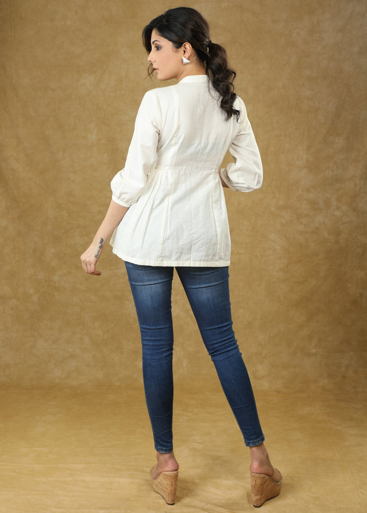 Classy White Block Printed Cotton Top