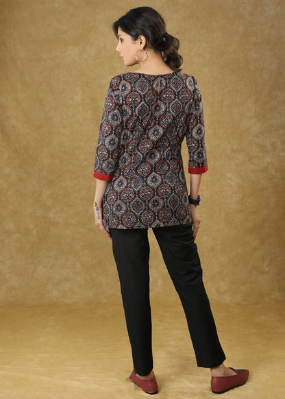 Stylish Maroon Ajrakh Combination Cotton Top