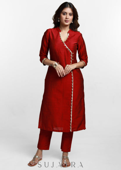 Maroon Cotton Silk Pant