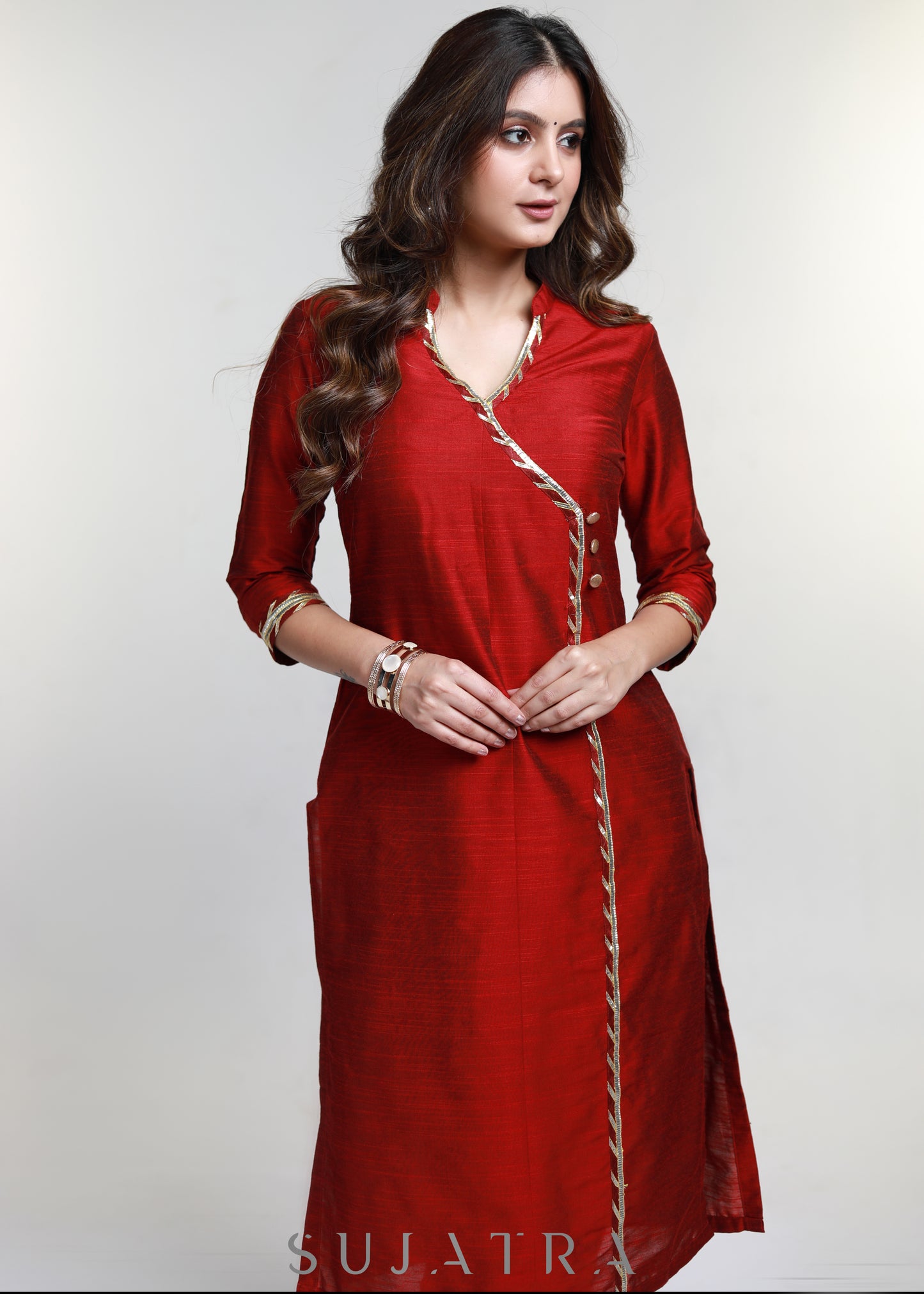 Maroon Cotton Silk Straight Kurta-Pant Optional