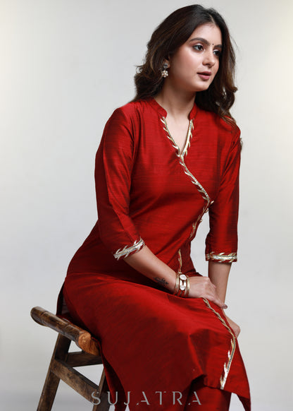 Maroon Cotton Silk Straight Kurta-Pant Optional