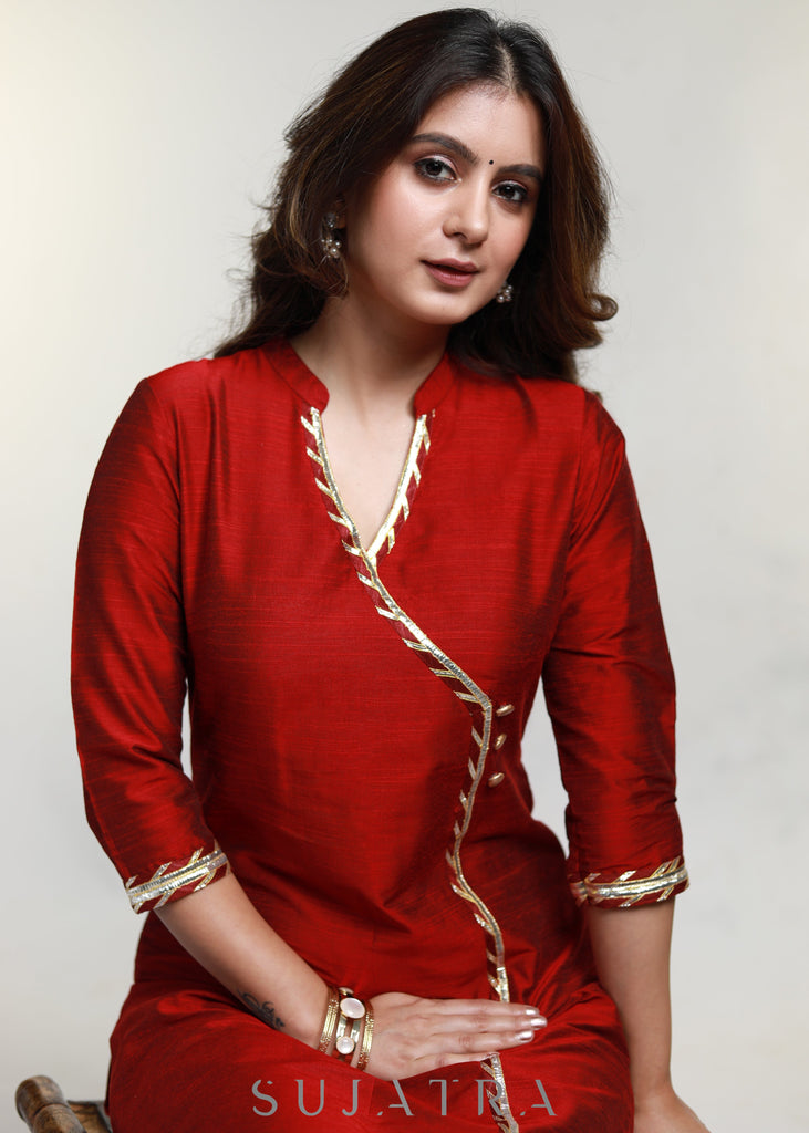 Maroon Cotton Silk Pant