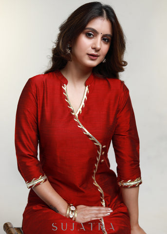 Maroon Cotton Silk Straight Kurta -Pant Optional