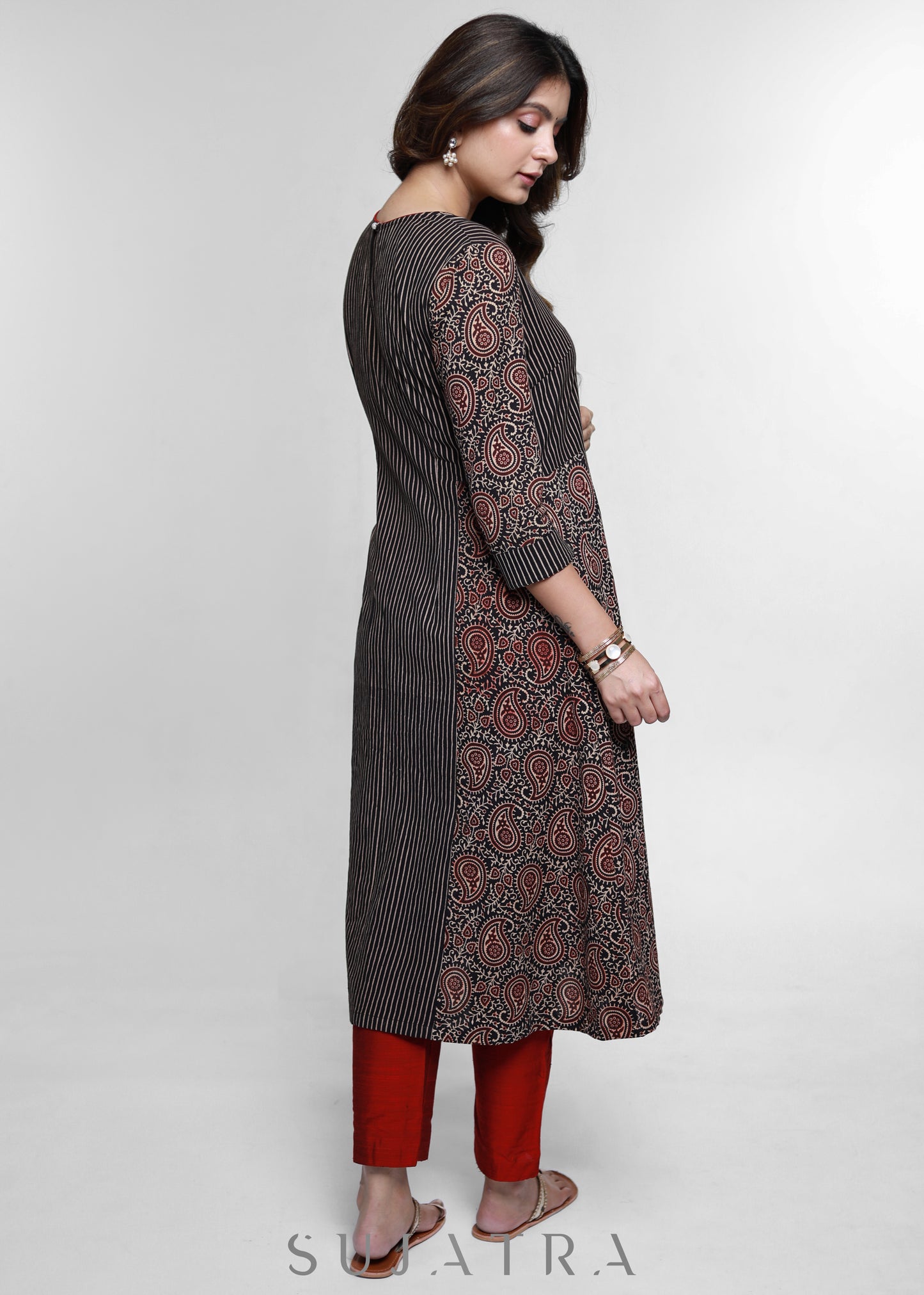 Black Cotton Ajrakh Combination Kurta-Pant Optional