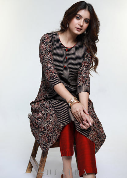 Black Cotton Ajrakh Combination Kurta-Pant Optional