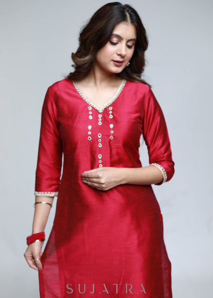 Maroon Cotton Silk Pant
