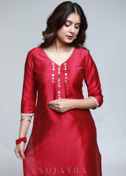 Maroon Cotton Silk Pant