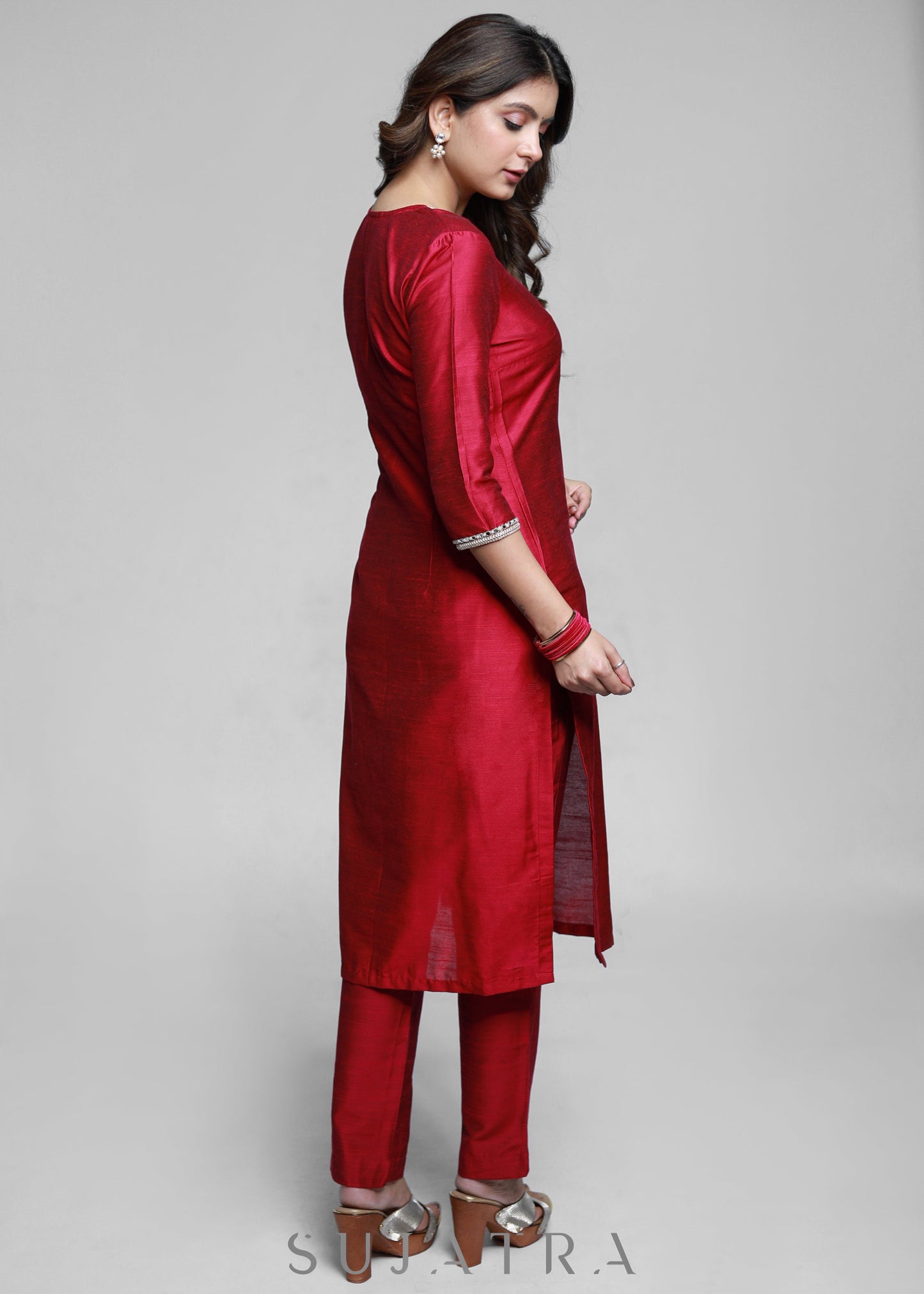 Maroon Cotton Silk Pant