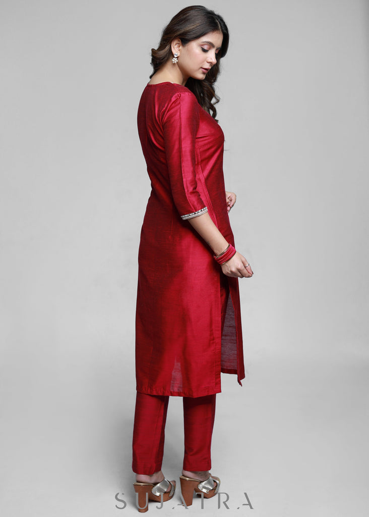 Maroon Cotton Silk Pant