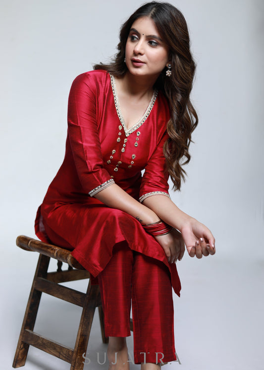 Maroon Cotton Silk Pant