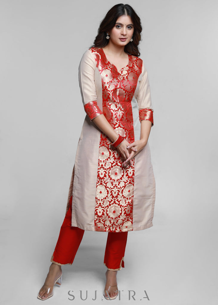Red Cotton Silk Pant