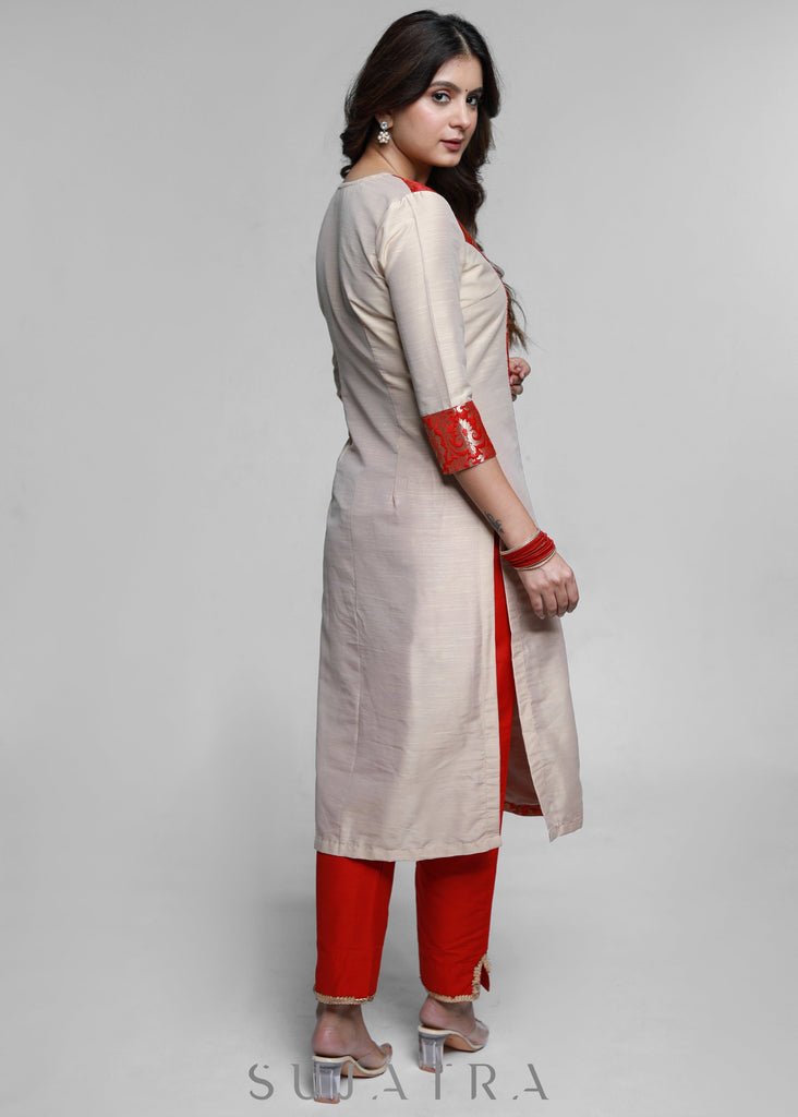 Red Cotton Silk Pant