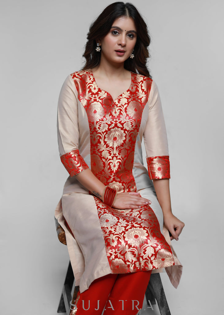 Red Cotton Silk Pant