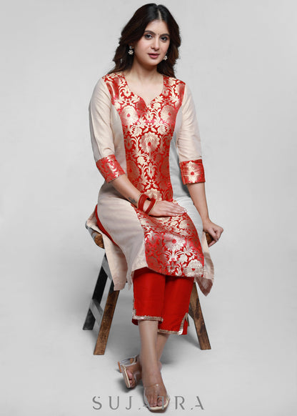 Red Cotton Silk Pant