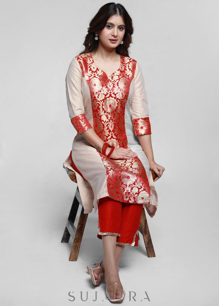 Red Cotton Silk Pant