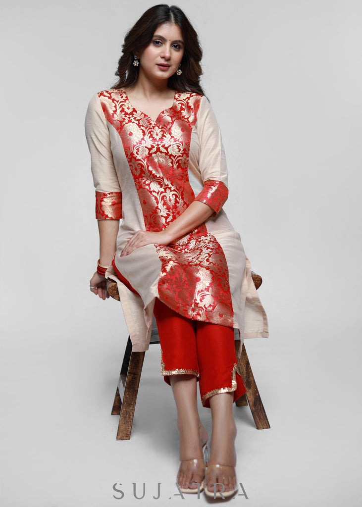 Red Cotton Silk Pant