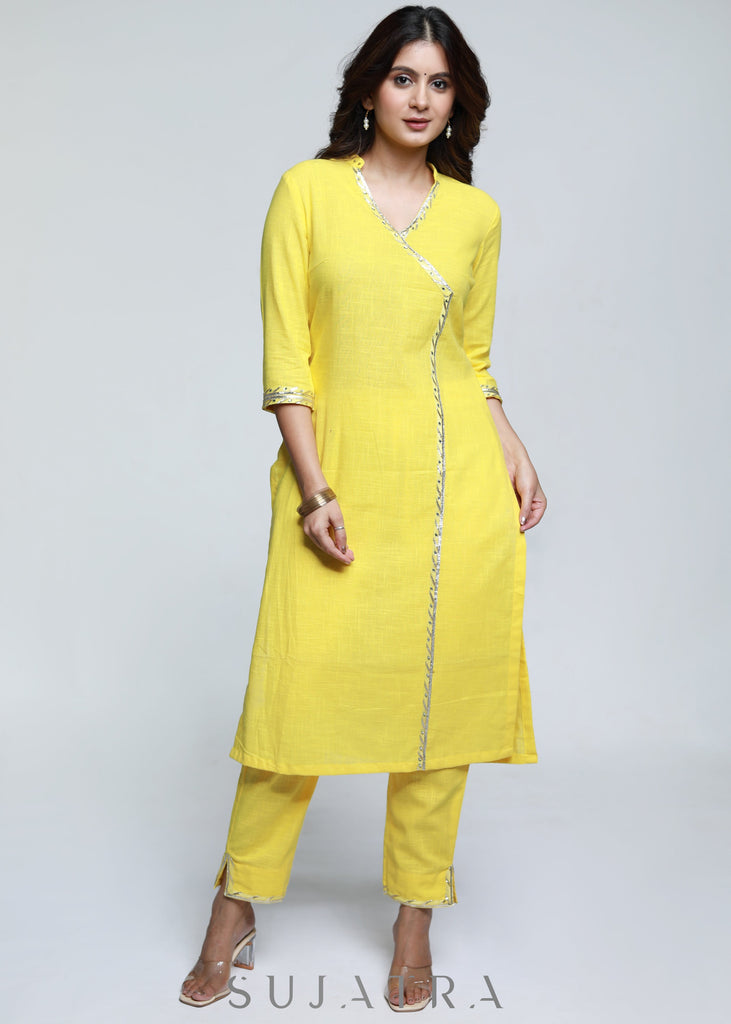 Classy Lemon Yellow Cotton Co-ord Kurta-Pant Optional