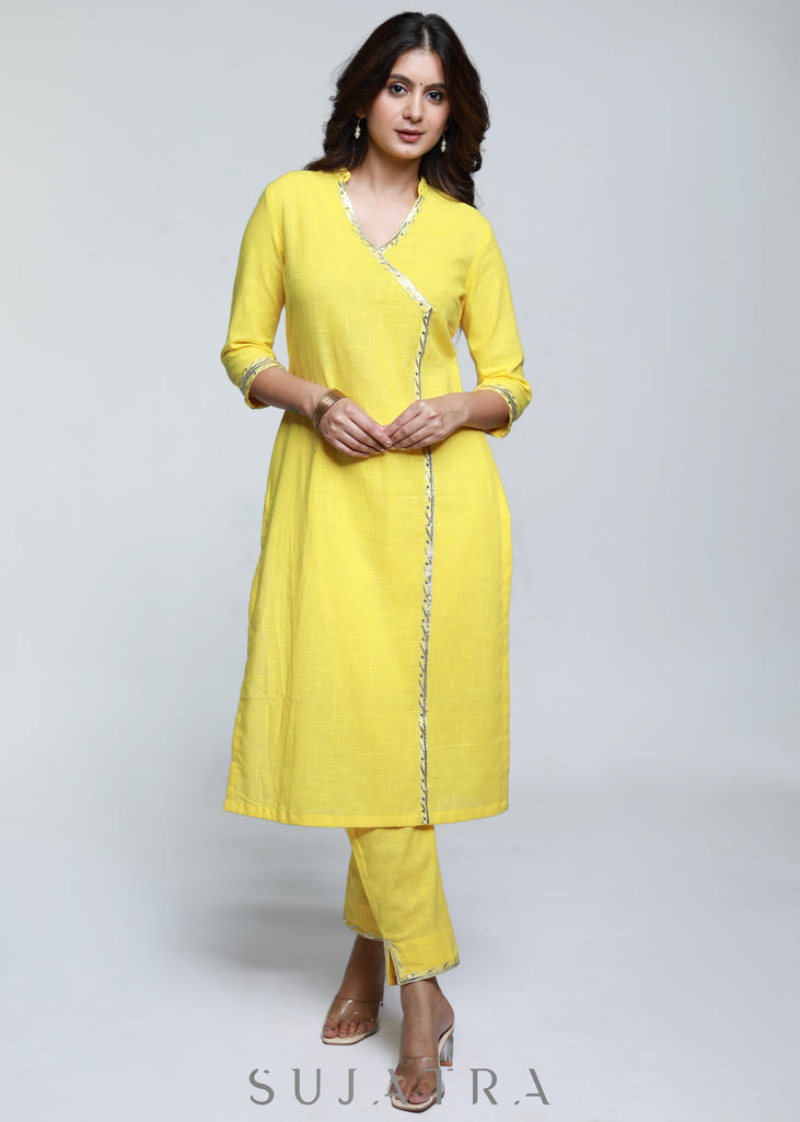 Classy Lemon Yellow Cotton Co-ord Kurta-Pant Optional