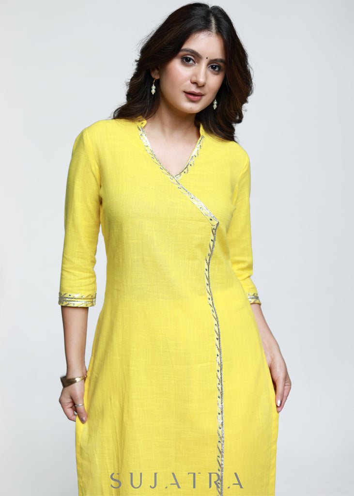 Classy Lemon Yellow Cotton Co-ord Kurta-Pant Optional