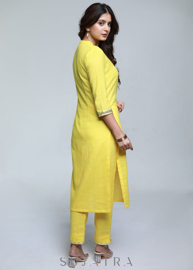 Classy Lemon Yellow Cotton Co-ord Kurta-Pant Optional