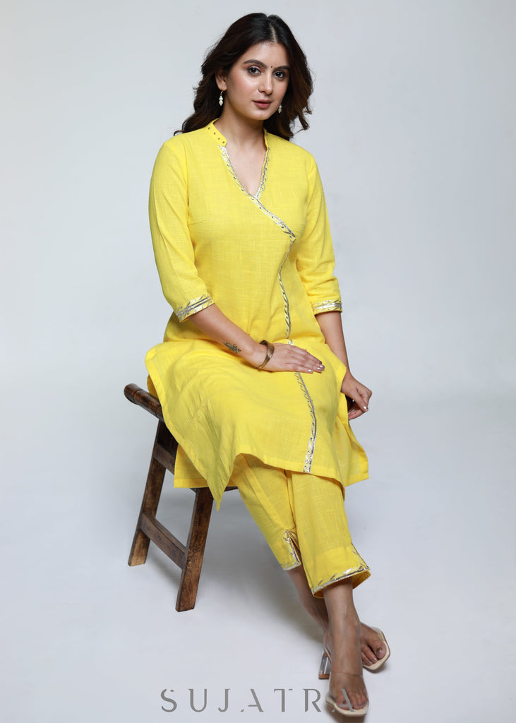 Classy Lemon Yellow Cotton Co-ord Kurta-Pant Optional