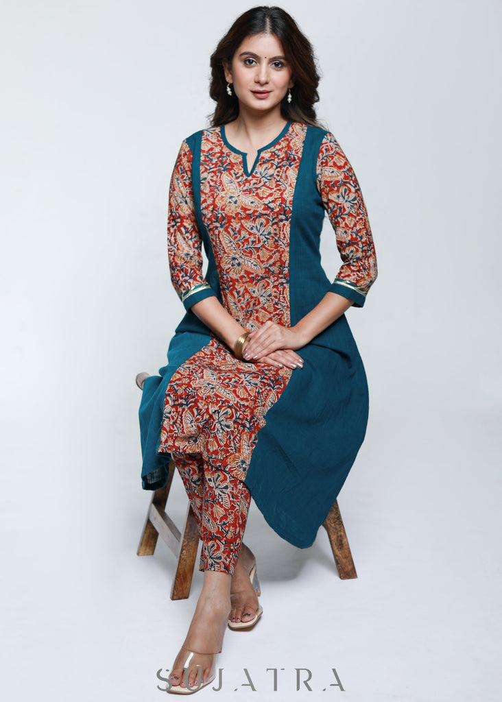 Cotton Kalamkari Combination kurta-Pant Optional