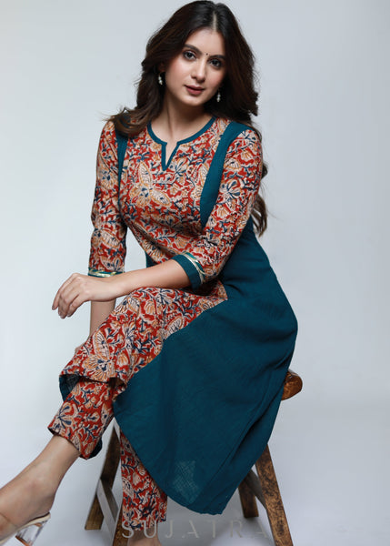 Cotton Kalamkari Combination kurta-Pant Optional