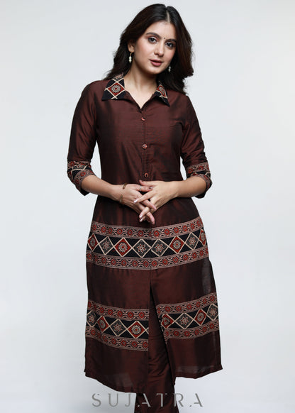Brown Cotton Silk Pant