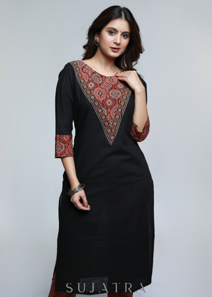 Black Cotton Ajrakh Kurta-Pant Optional