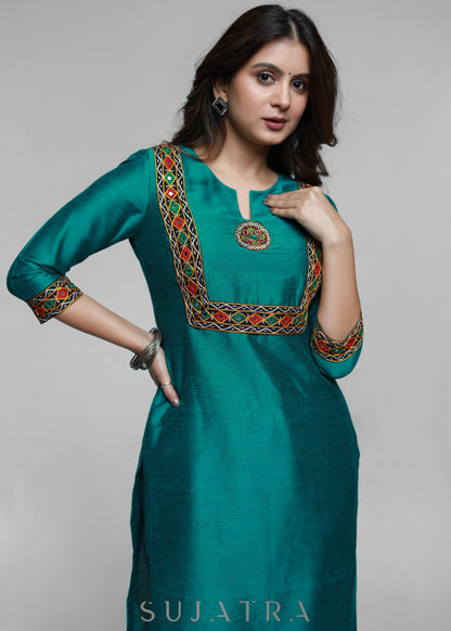 Teal Cotton Silk Pant
