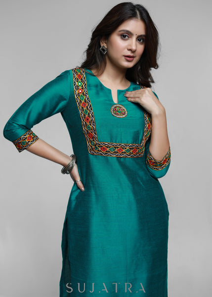 Teal Cotton Silk Pant