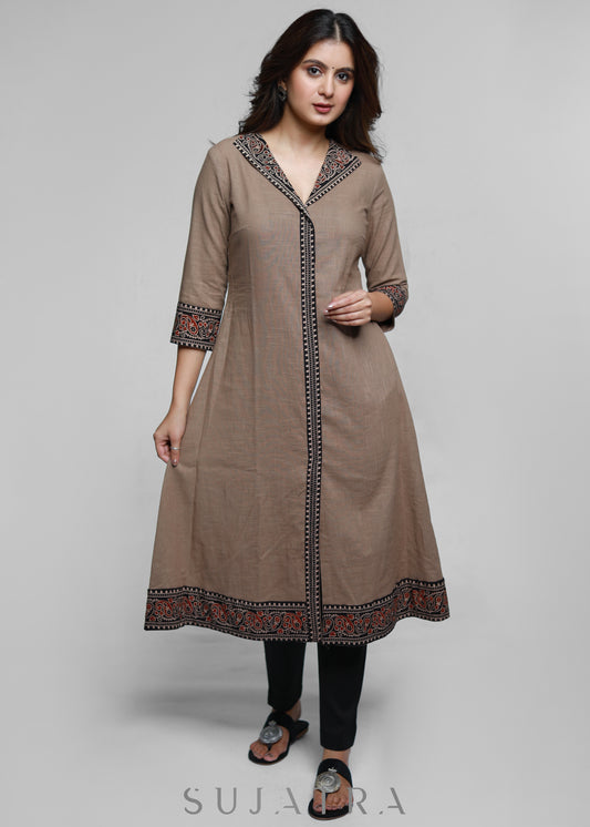 Classy Cotton Ajrakh Combination Kurta-Pant Optional