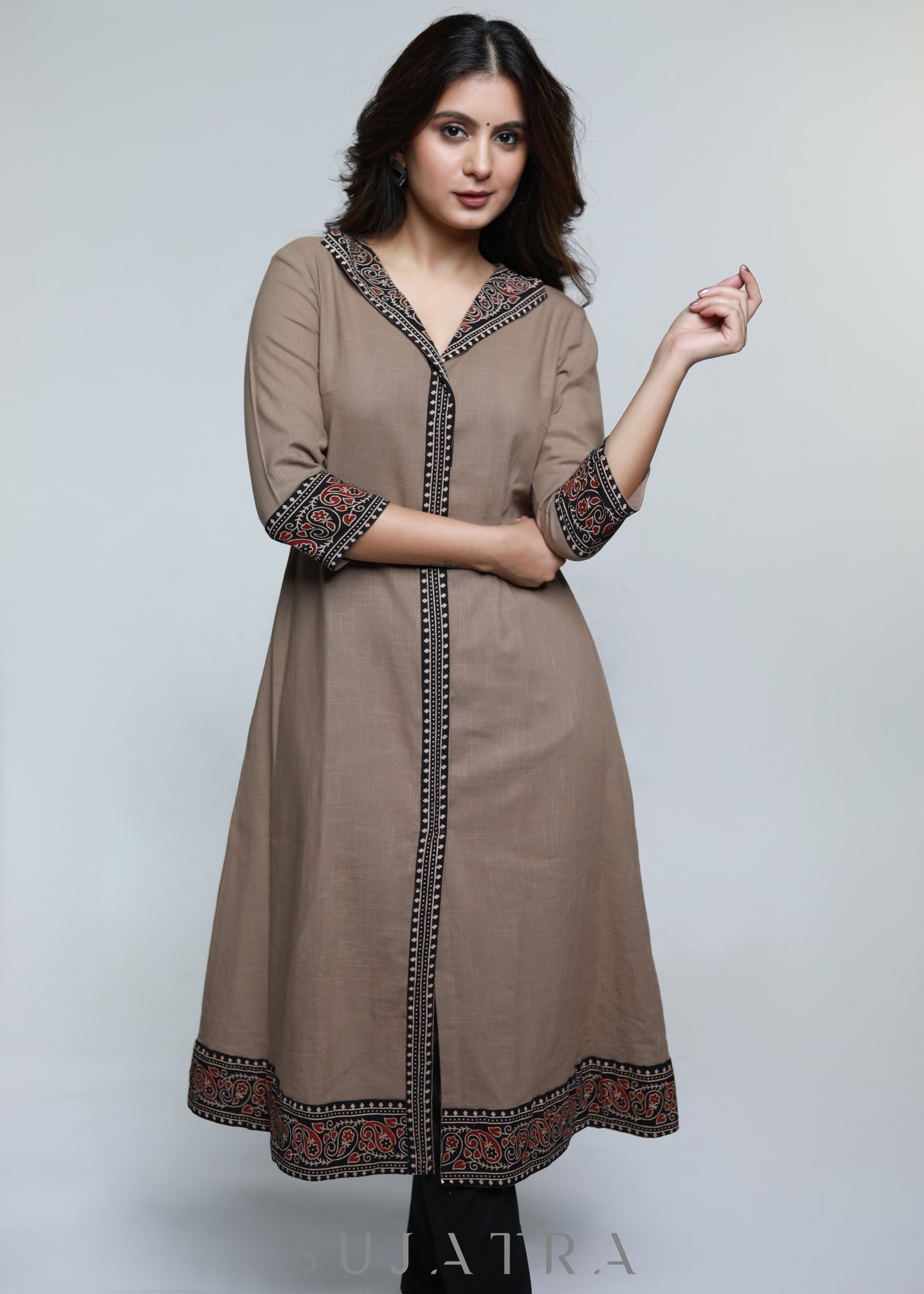 Classy Cotton Ajrakh Combination Kurta-Pant Optional