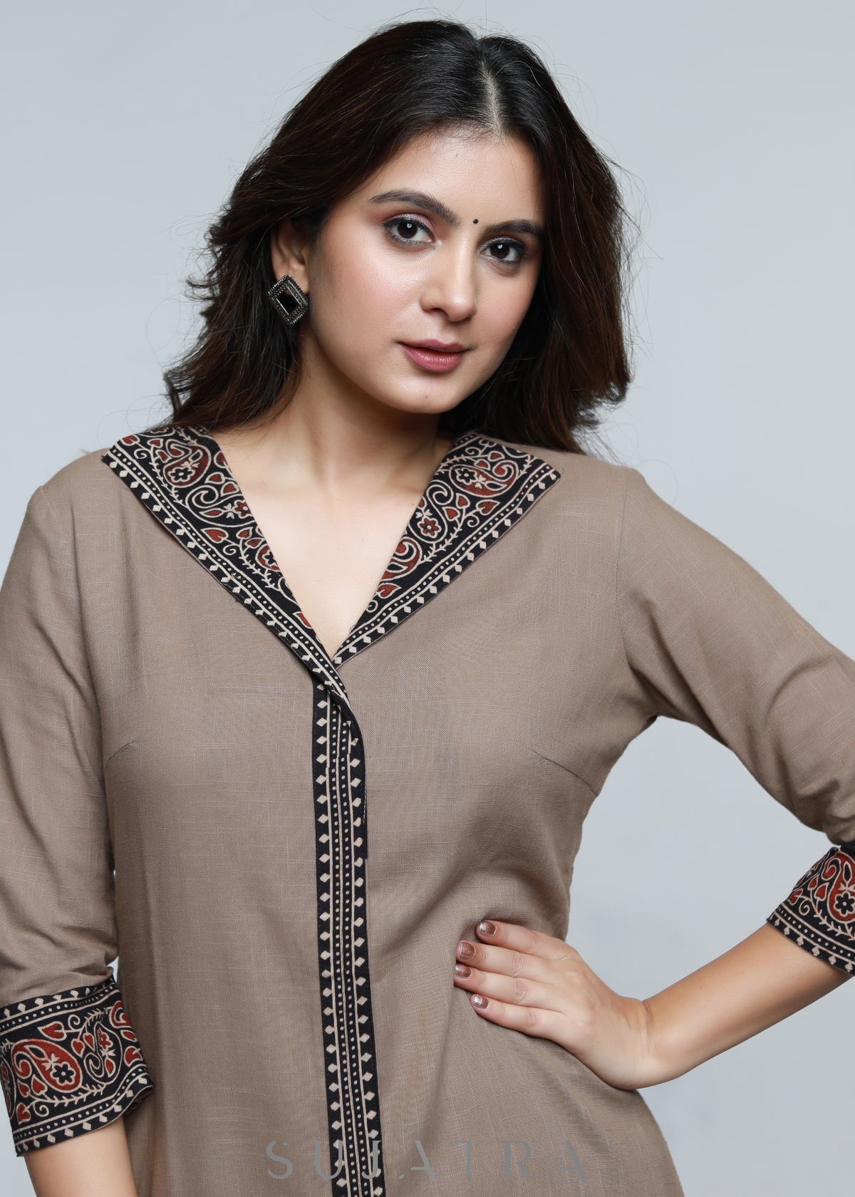 Dussehra Sale — Classy Cotton Ajrakh Combination Kurta-Pant Optional