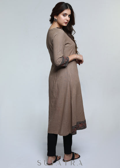 Classy Cotton Ajrakh Combination Kurta-Pant Optional
