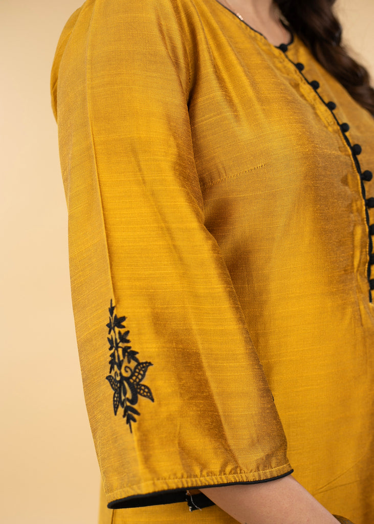 Pleasant Mustard Cotton Silk Embroidered Tunic