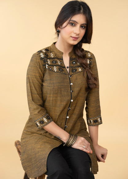 Comfortable Pure Cotton Thread Mirror Embroidered Tunic - Pant Optional