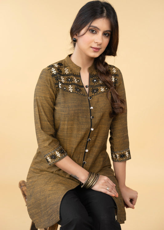 Comfortable Pure Cotton Thread Mirror Embroidered Tunic - Pant Optional