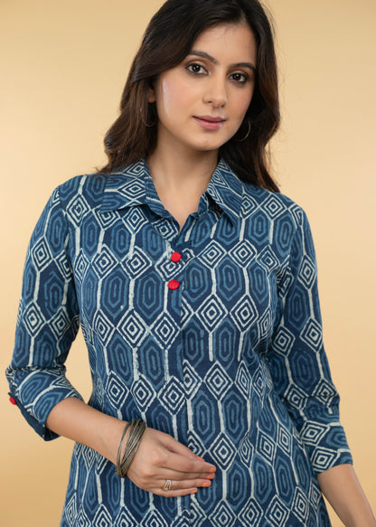 Easy to pair Cotton Indigo Shirt Tunic