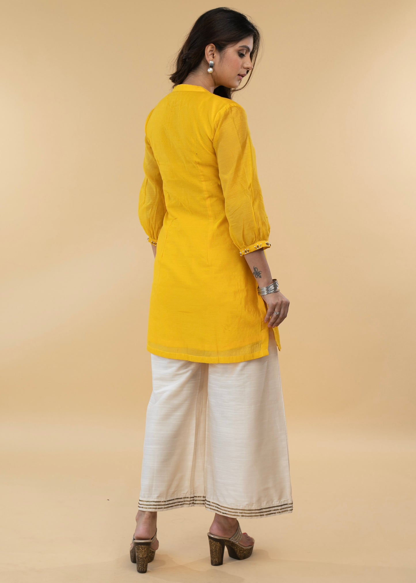 Elegant Hand Embroidered Yellow Chanderi Festive Tunic - Pant Optional