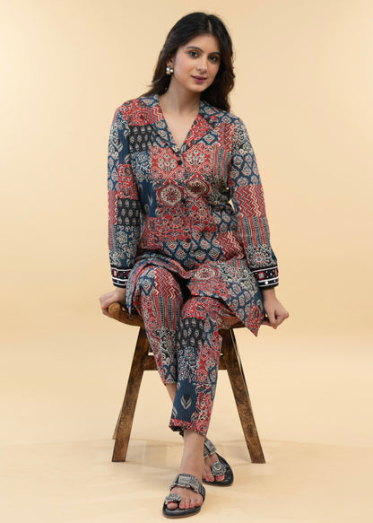 Striking Multi Coloured Kantha Tunic with Hand Embroidery on sleeves - Co ord Pant Optional