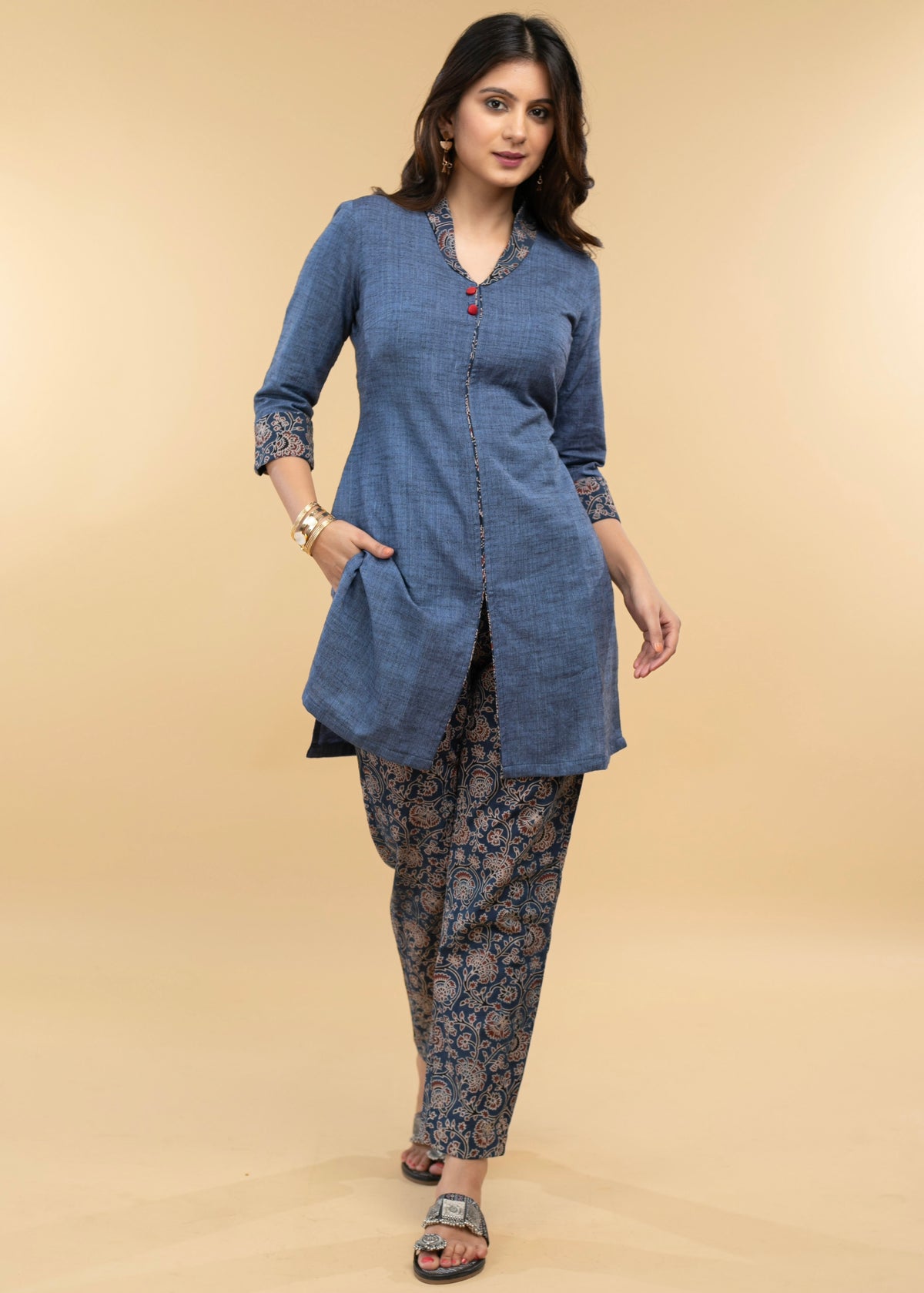 Dussehra Sale — Elegant Pure Cotton and Ajrakh Combination Co-Ord Tunic - Pant Optional
